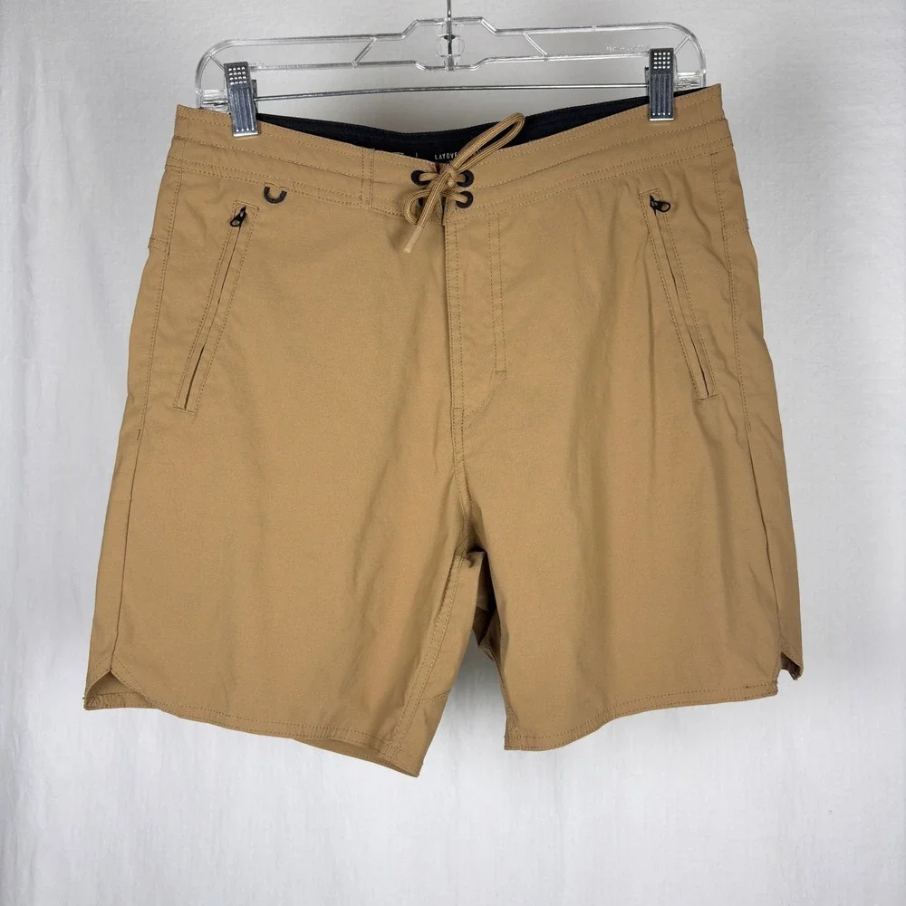 Roark Layover Trail Hybrid Adventure Shorts Khaki Tan Mens 30 Stretch Travel EUC